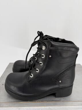 Harley-Davidson Elowen Women's Black Leather Moto Boots 7.5M D83519 Side Zip